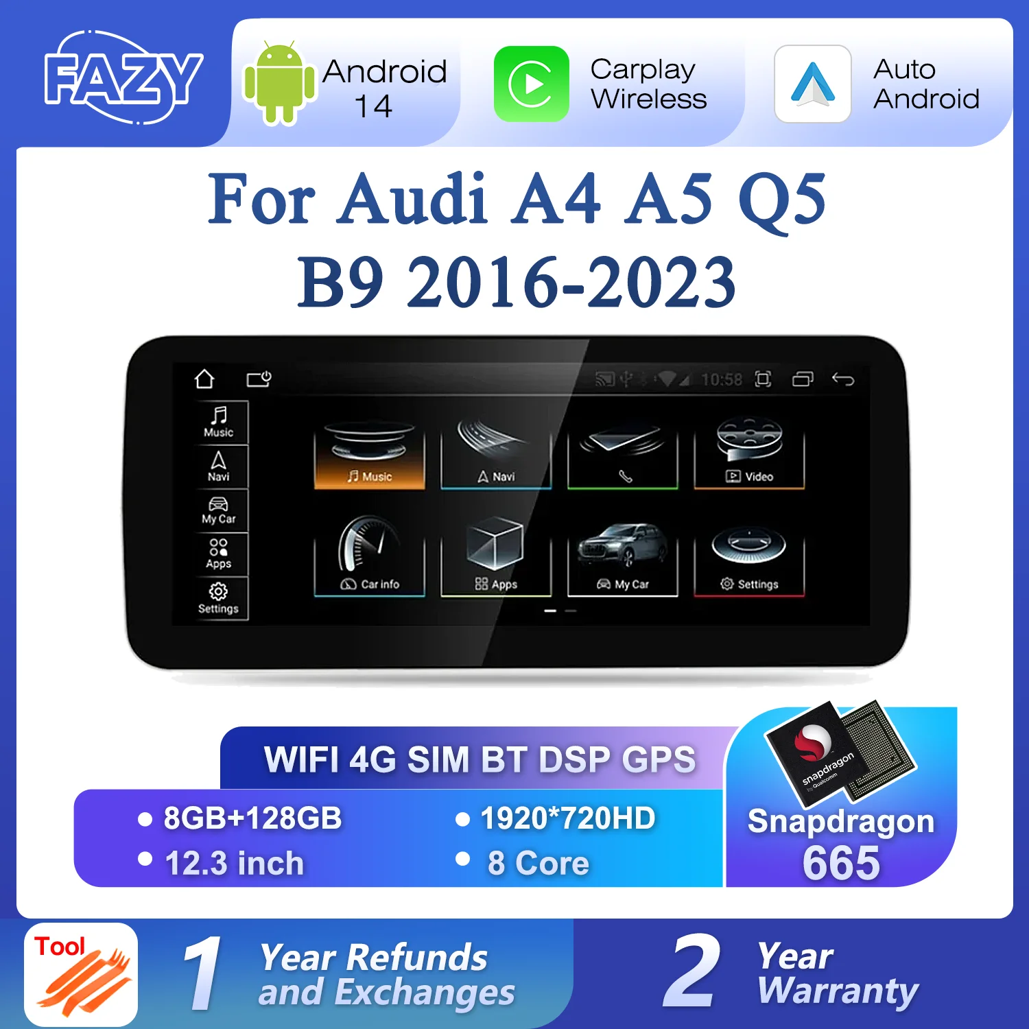 

Автомобильный мультимедийный плеер Android 14 для Audi A4 A5 Q5 B9 2016-2023 GPS Navi 8 + 128 Гб RAM WIFI Google Carplay Screen Qualcomm