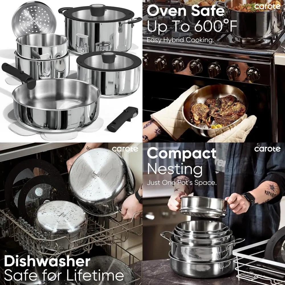 

Black 14-Piece Nonstick Detachable Handle Cookware Set, Oven-Safe, Ideal for RV and Camping