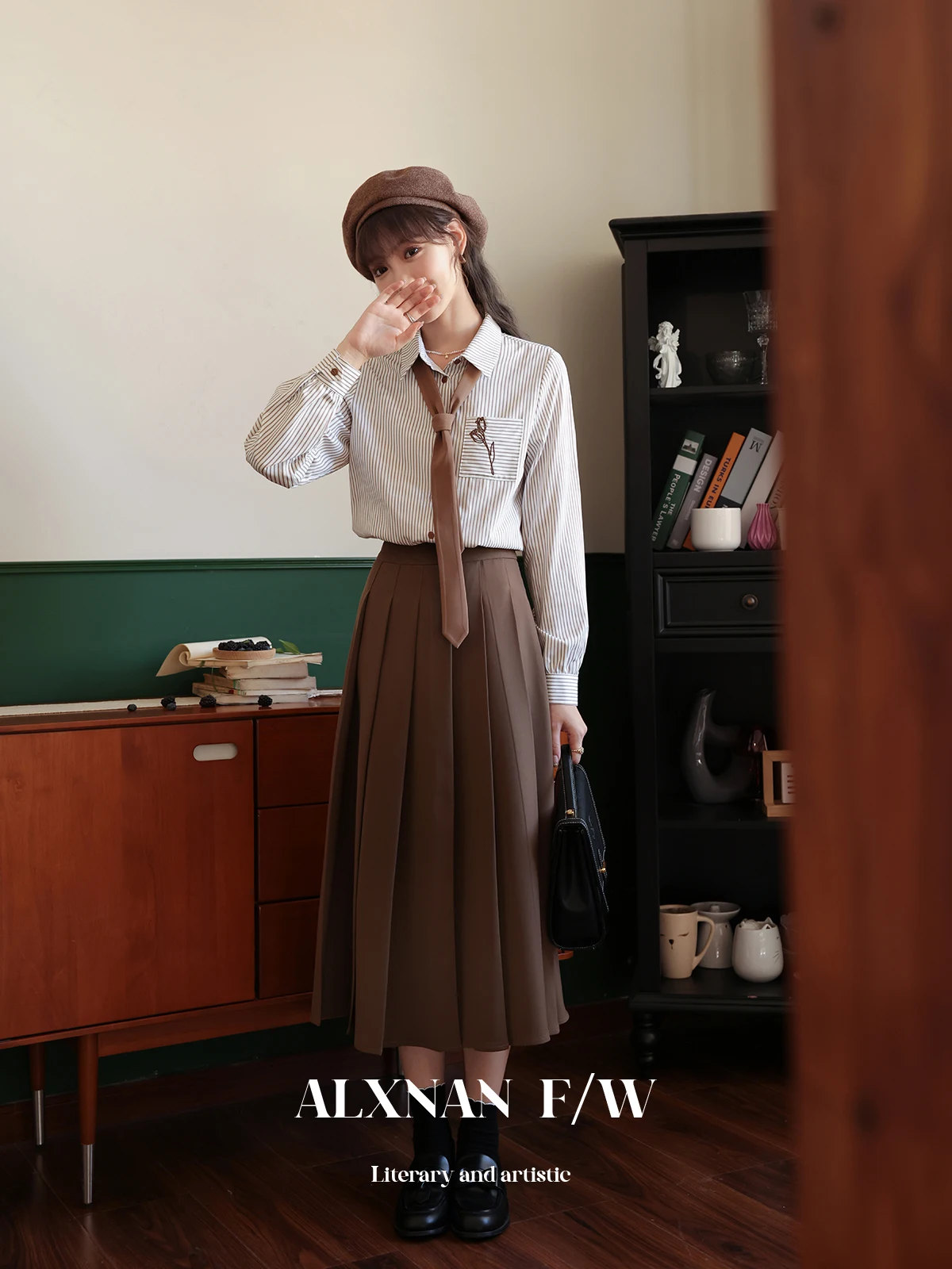Elegant High Waist Pleated  Skirt for Women Spring 2026 New Style A-Line Cleanfit Fabric Sugar Roasted Chestnut Series
