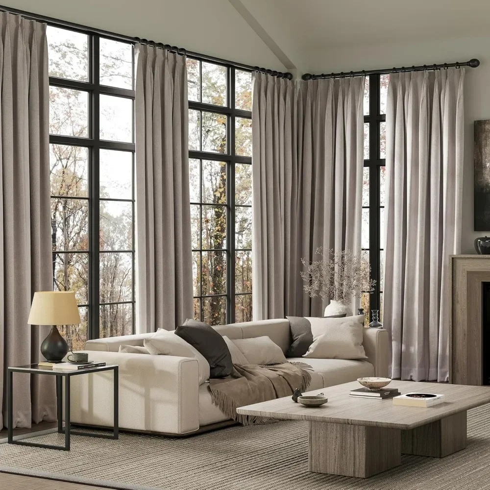 

Full Blackout Curtains, Back Tab Linen Blend Window Drapes with Hooks, Heavy Duty Light Blocking Curtains for Living Room