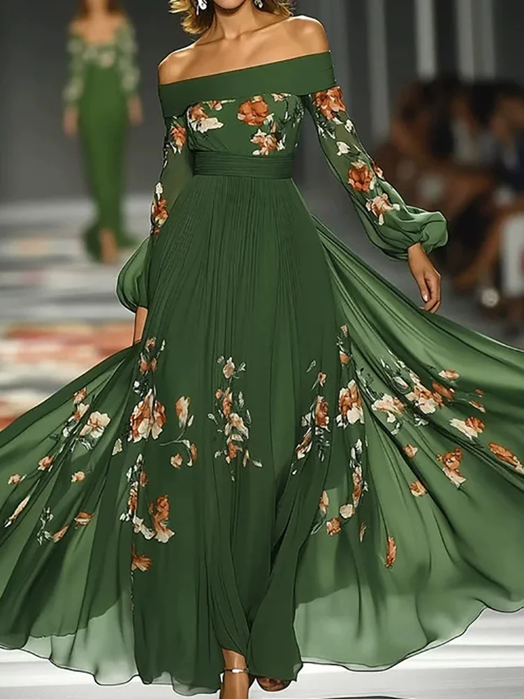 

Праздничное лоскутное вечернее платье с разрезом на шее, женское весенне-осеннее платье макси с длинными рукавами-фонариками, элегантное простое женское платье с принтом