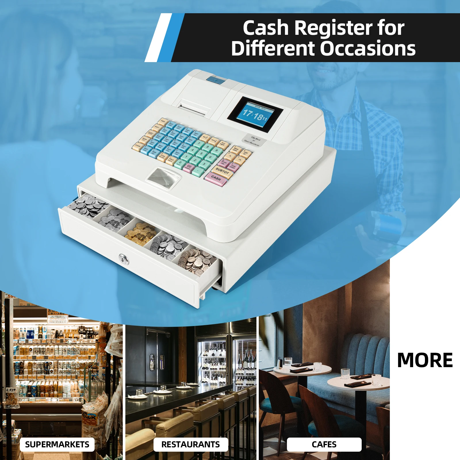 

T-71-60 Cash Register with 28 Inch Color LCD Display High Speed Thermal Printer 60mms Multiple Interfaces for Retail Business