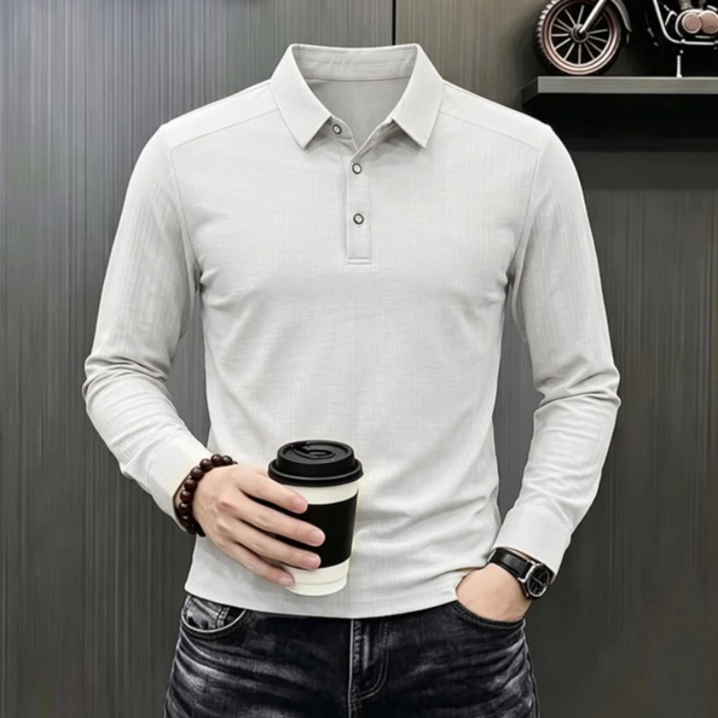 Men's Business Casual Polo Long Sleeve T-shirt Summer Comfortable Work Tops Tee Autumn Spring Office Formal Workwear Shirts Man