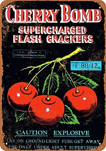 

Kexle Tin Sign Cherry Bomb Supercharged Firecrackers - Vintage Metal Sign 8 x 12 Inches