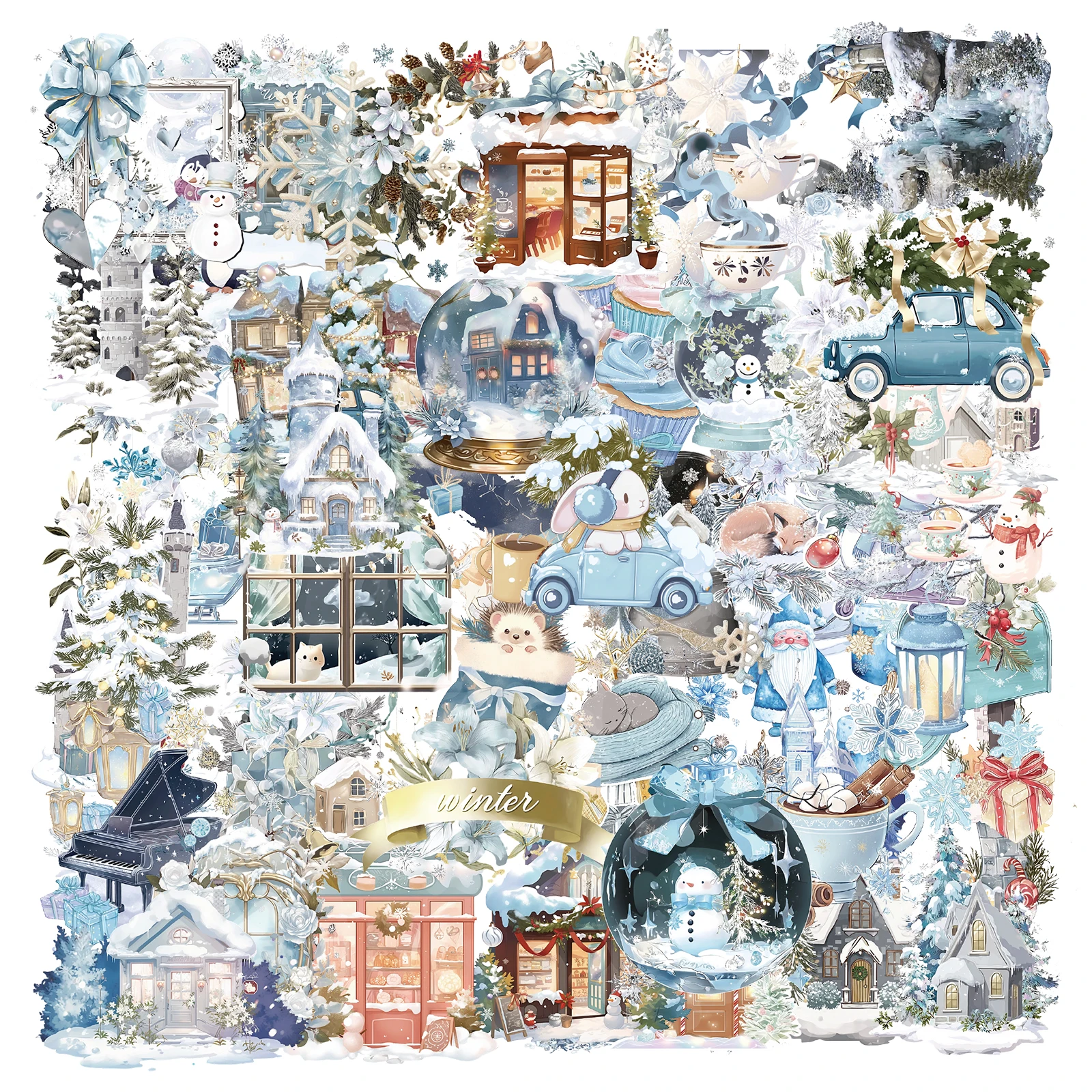 50 autocollants de graffiti d'hiver romantiques de dessin animé, décalcomanies de décoration pour ordinateur portable, bagages, téléphone, papeterie, jouets pour enfants