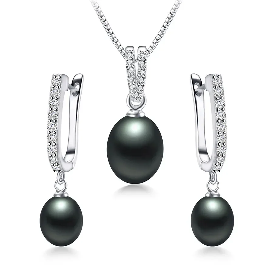 Dainashi Pearl Pendant and Earrings Jewelry Set Silver 3