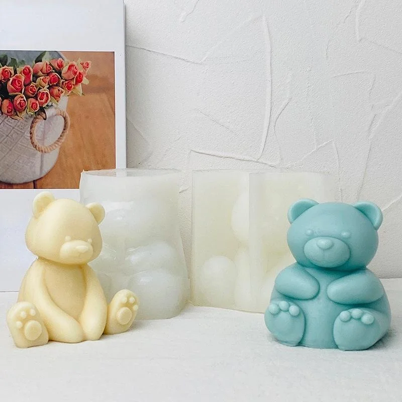 

3D Large Size Bear Candle Silicone Mold Sitting Bear Craft Plaster Resin Handmade Candle Making Kit Home Party Decoration Gift