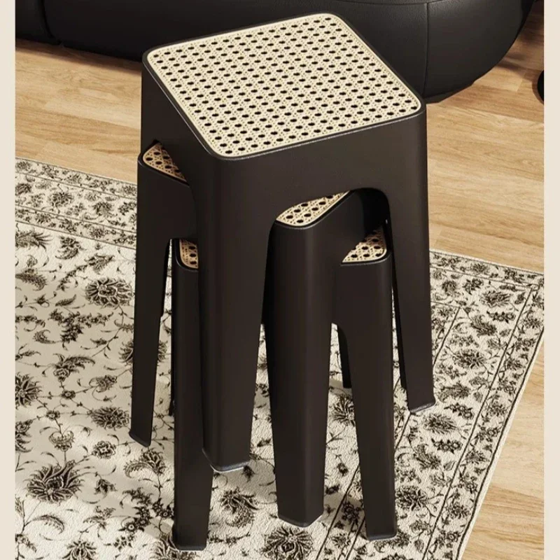 Medieval imitation rattan woven square stool can be stacked modern simple living room dining stool plastic stool household
