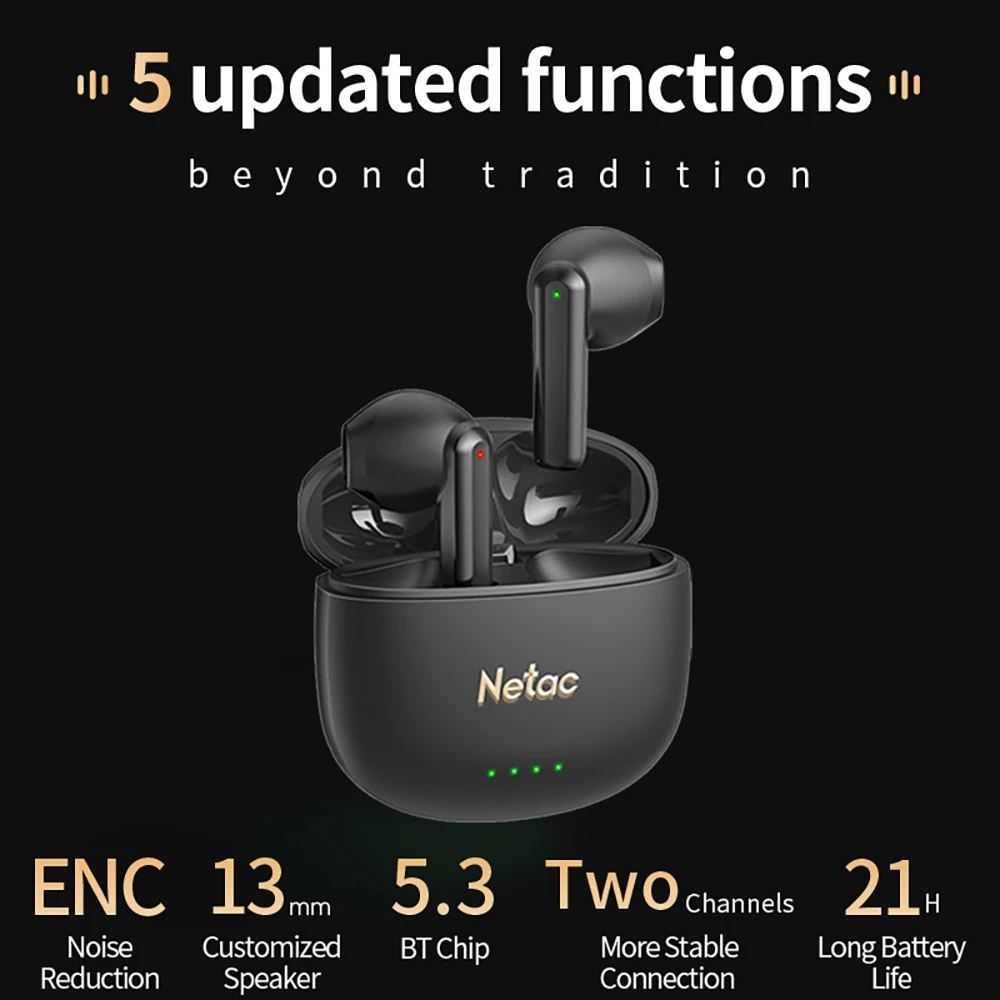 Netac Wireless Headphone Bluetooth 5.3 Earbuds ENC Noise Reduction 21 Hours Long Battery Life Dual Channel Headphone Fast Charge