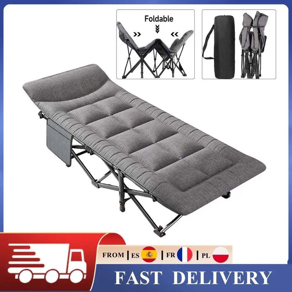 Lit de camping pliable d'extérieur, lit de sieste individuel de jardin avec sac de rangement, lit de camp portable pour le bureau, la maison, la plage, les voyages et la randonnée