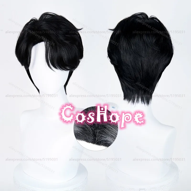 KPop Demon Hunters Saja Jungen Jinu Cosplay Perücke 28 cm kurze schwarze Perücke hitzebeständige synthetische Perücken für Halloween Karneval Kostüm