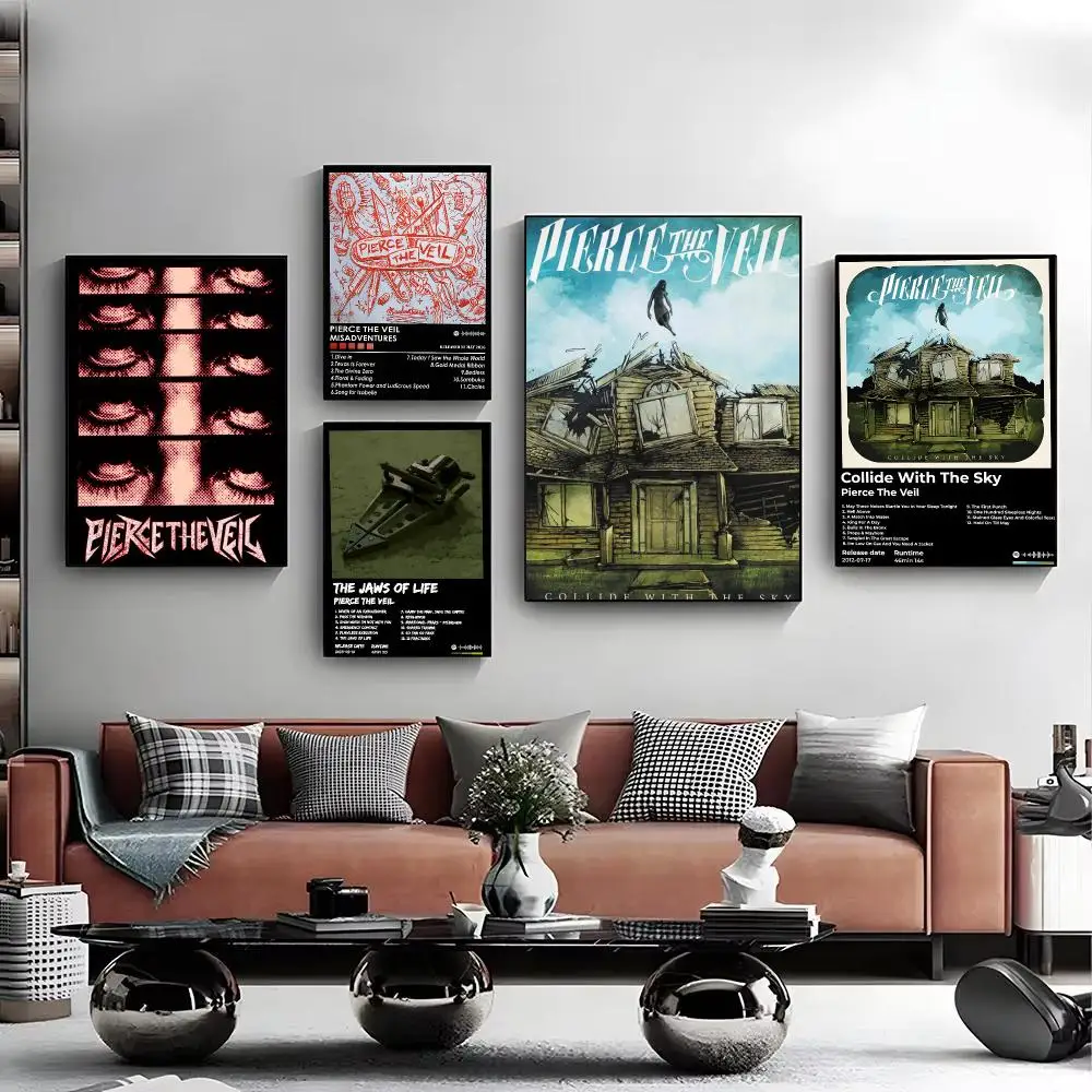 Rcok Band P-Pierce The Veil Poster Modern Minimalist Wall Art Prints for Bedroom Living Room Aesthetic Contemporary Decor Gift