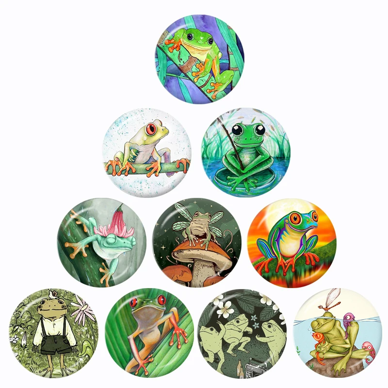 New Cartoon Cute Frog 10 Pcs 12mm/16mm/18mm/20mm/25mm/30mm Round Photo Glass Cabochon Demo Flat Back Making Finding