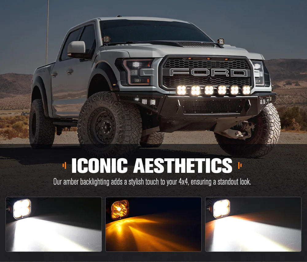 LIGHTFOX 4x4 Off Road 5 Inch 50w Auxiliary Offroad Led Pod Light Assembly LED Work Light In-built Amber Backlighting