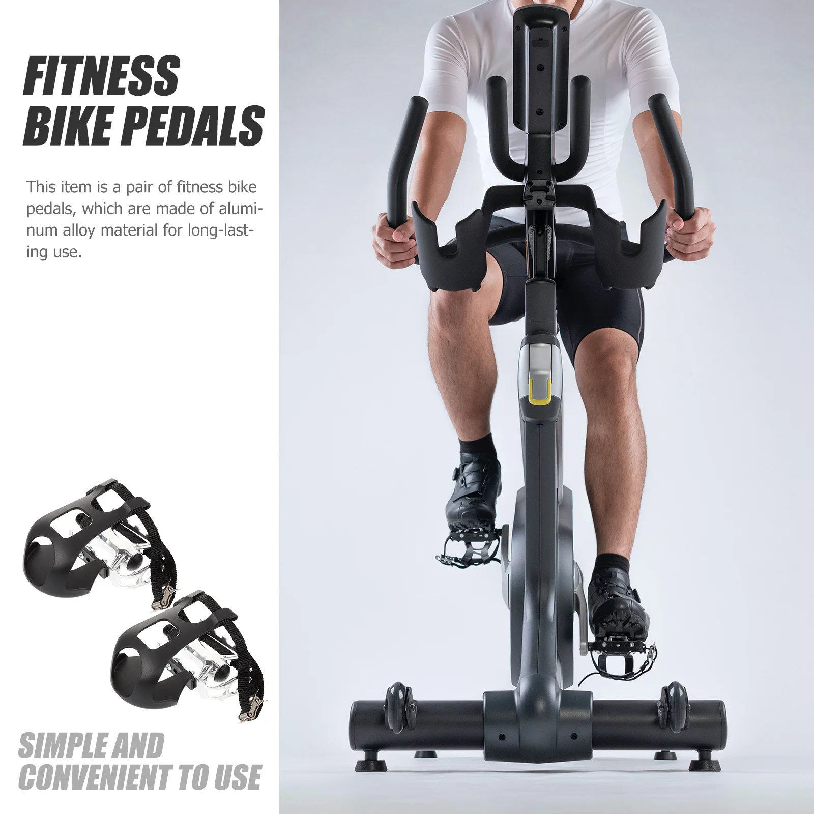 

1Pair Fitness Bike Pedals Non-Slip Platform with Adjustable Strap Suitable for Indoor Gym Exercise Bike Long-Lasting