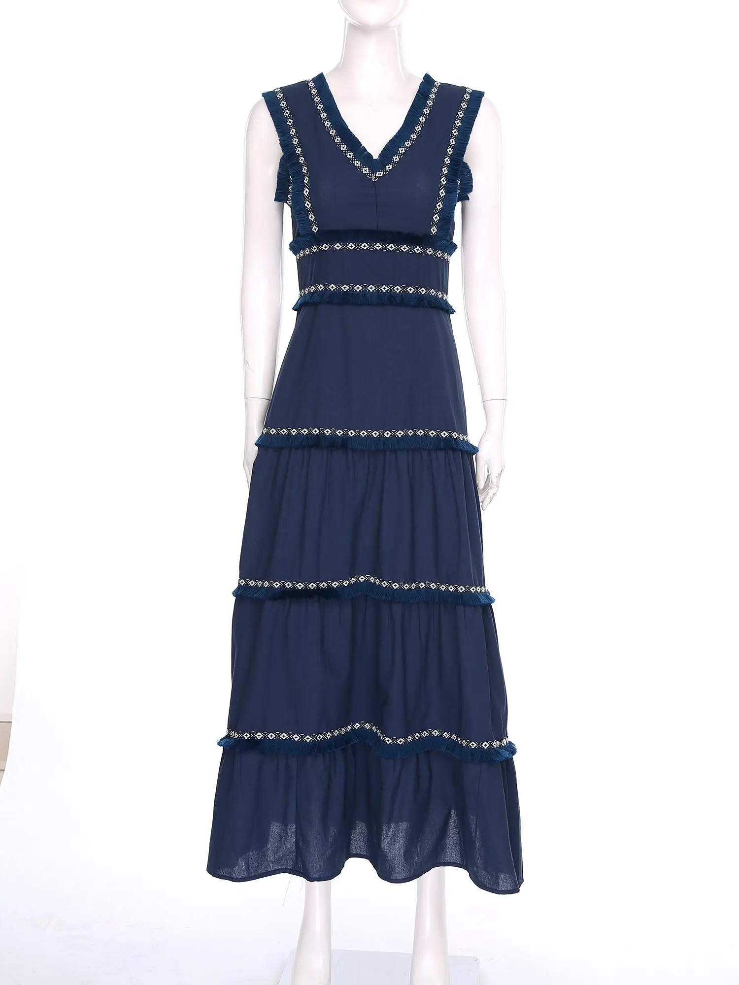 Womens Boho Sundress Tiered Dress V Neck Vestidos A-line Tank Dress for Vacation Women Beach Dress Sleeveless Female Dresses