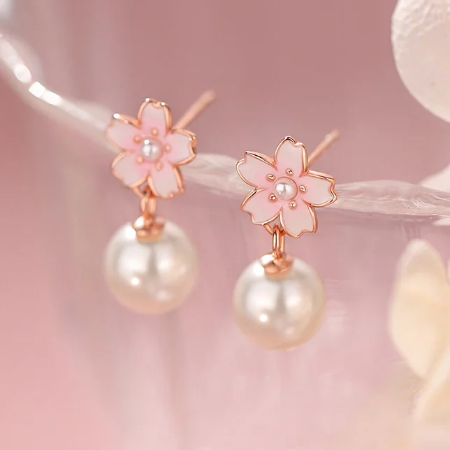

PONYKISS 925 Sterling Silver Pearl Cherry Blossom Flower Stud Earrings for Women Minimalist Cute Fine Jewelry Plant Accessories