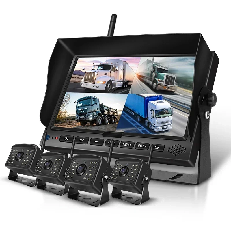 Wireless Camera System Reversing Aid Heavy Truck MDVR 256GB Quad Screen with 4PCS Camera System