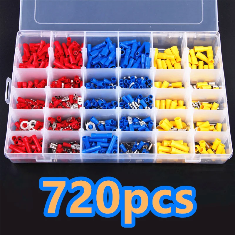 280/480/720PCS Insulated Cable Connector Electrical Wire Assorted Crimp Terminals Spade Butt Ring Fork Set Rolled Terminals Kit