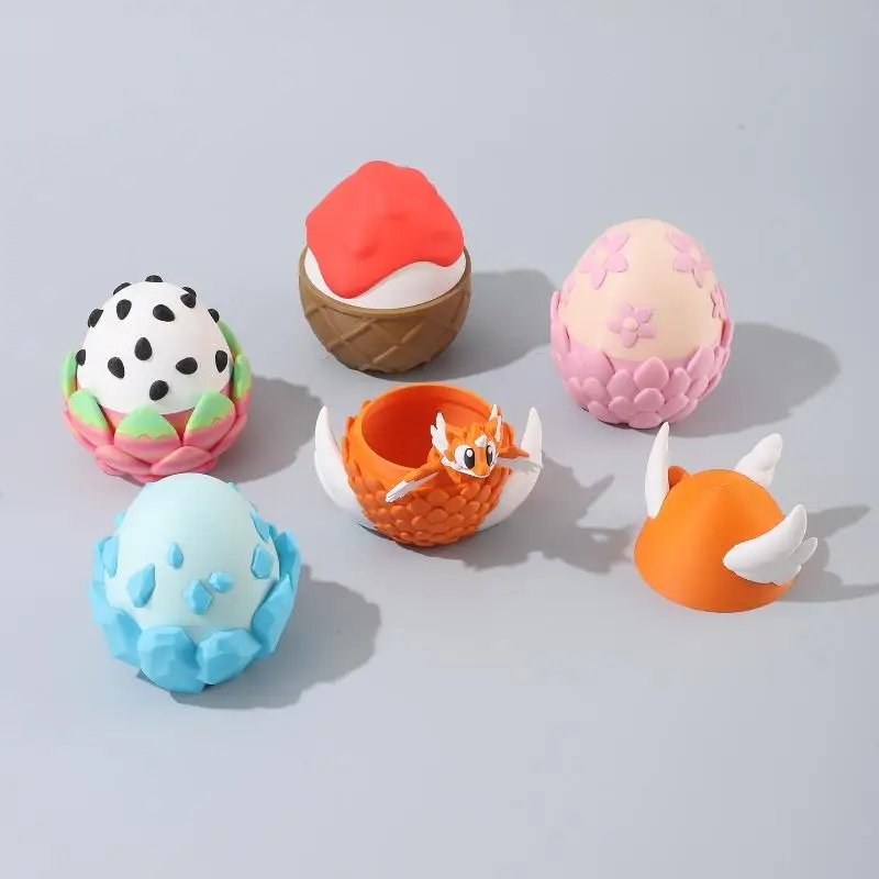 1Pc 3D Printed Cute Silly Dragon Fruit Food Dragon And Dragon Egg Plastic Ornaments Desktop Decoration Sculpture Holiday Gift