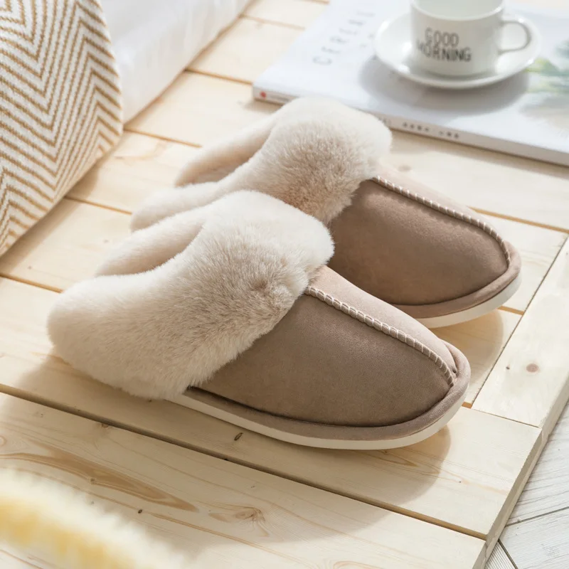 2024 Suede Cotton Home Slippers Warm Autumn And Winter Indoor Household Couples Thick Wool Slippers For Men And Women Slippers