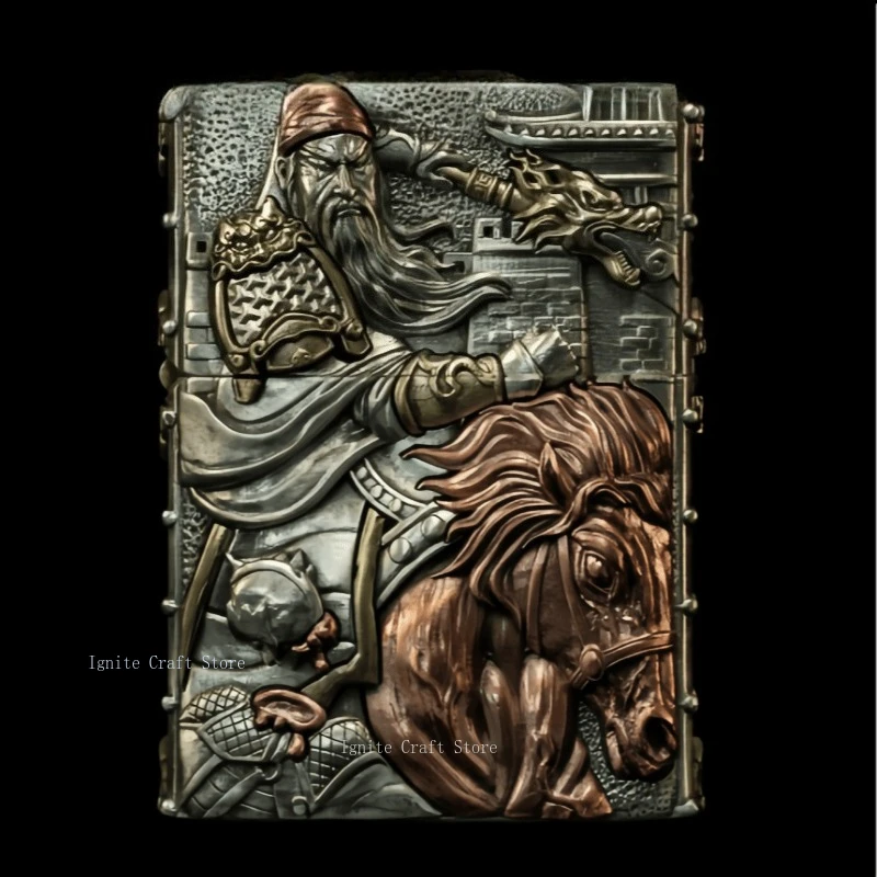 Guan Yu 3D relief inlaid fuel lighter, super realistic exquisite craftsmanship retro lighter, cigarette accessories, collectible