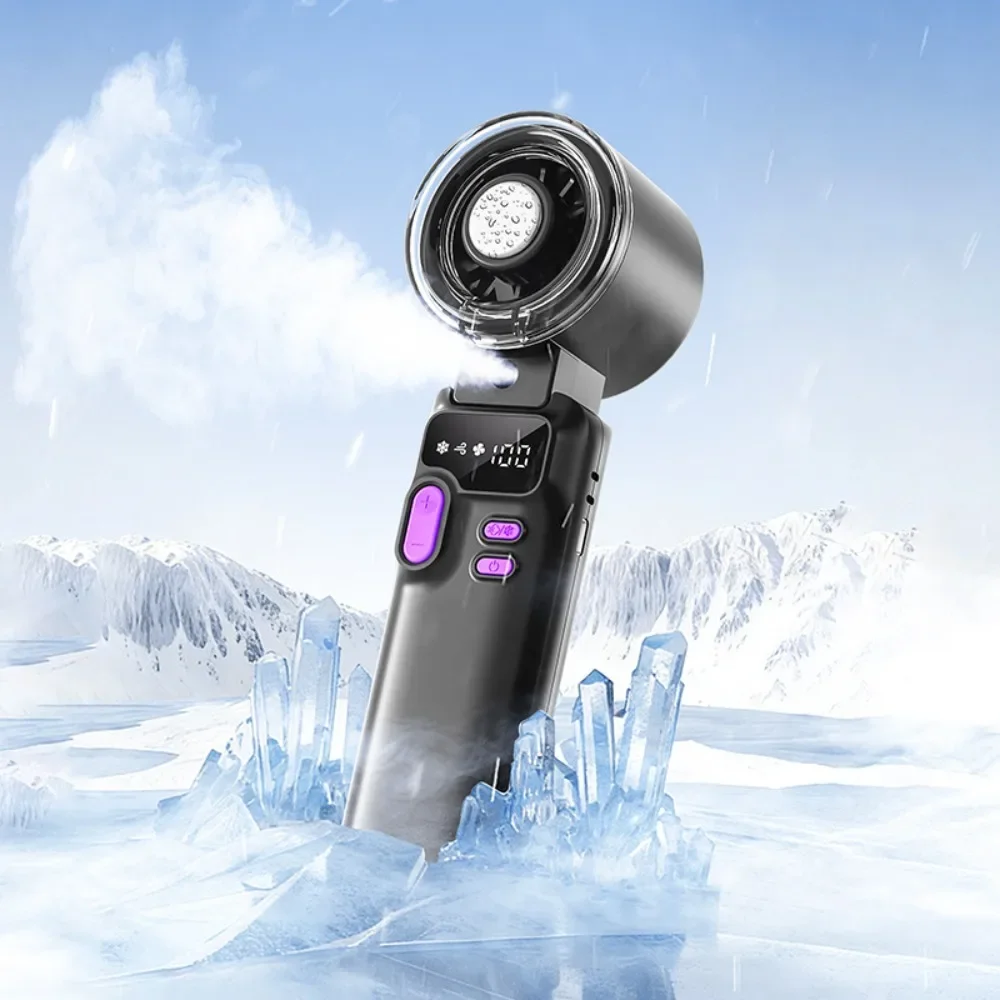 Mist Spray Handheld Cooling Fan Digital Display Turbine Strong Wind 199 Speed Foldable Ice Cool Fan with LED Light for Outdoor T