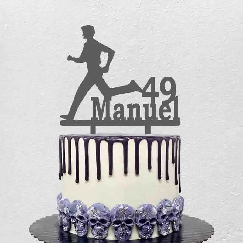 

Custom Name Age Man Jogging Silhouette Cake Topper For Running Fans Birthday Party Cake Decoration YC055