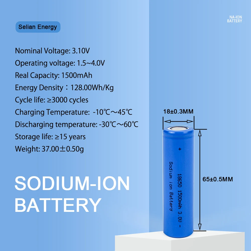 SelianEnergy-Bateria Nano-Ion Recarregável, Alta Descarga 20C, 3V, 3000 Ciclos, 3000 Ciclos, 18650, 1300mAh