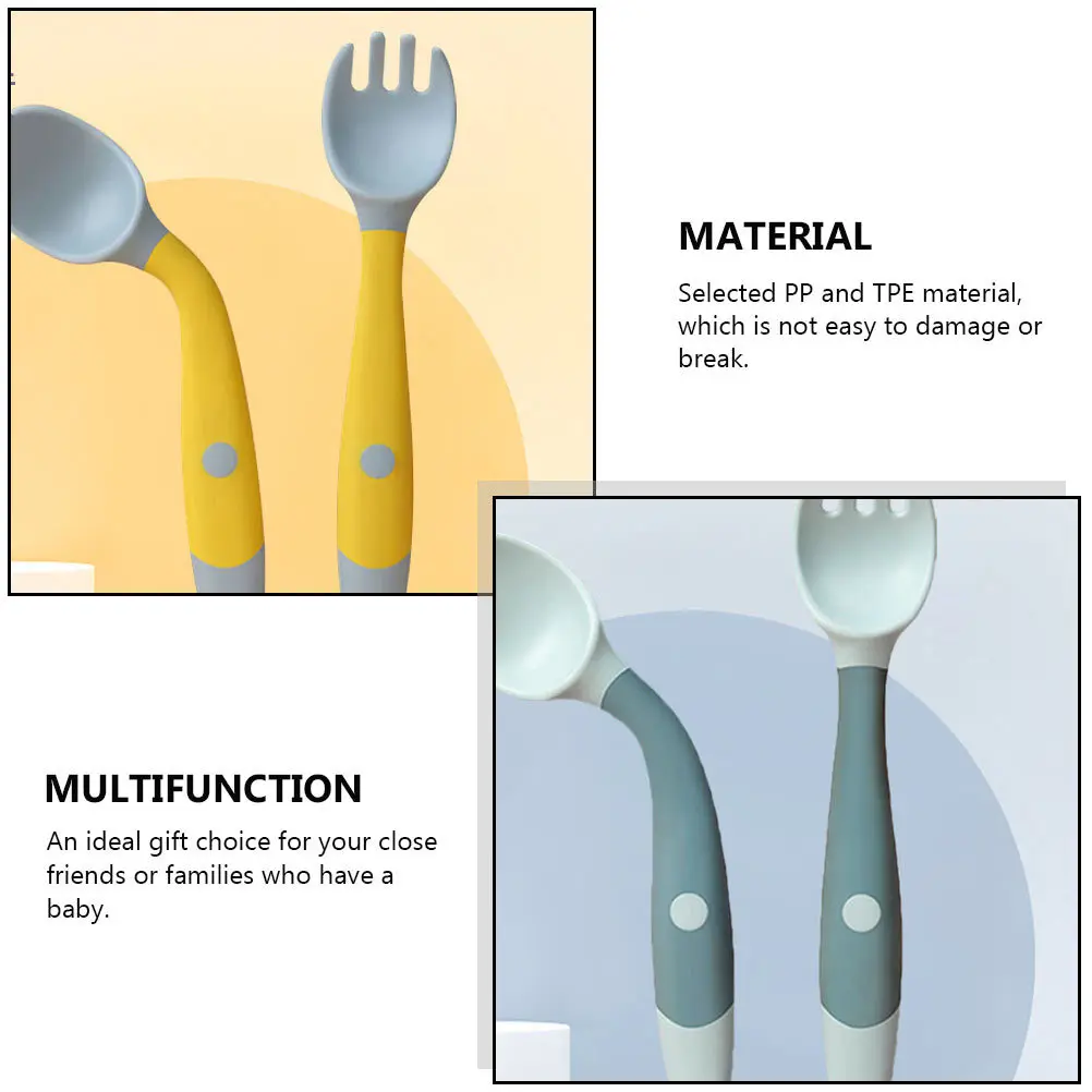 

2 set Children Training Tableware Soft Flexible Baby Spoon Fork Set Food Grade Silicone Infant Eating Utensils For Baby Toddler