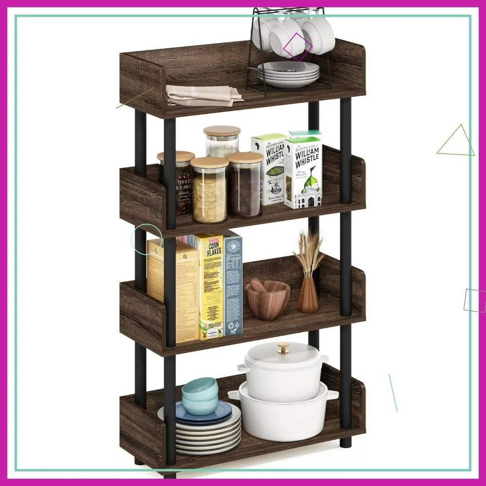 

4-х уровневая полка с закругленными углами, органайзер для хранения для домашнего офиса и гостиной с отделкой из орехового дерева