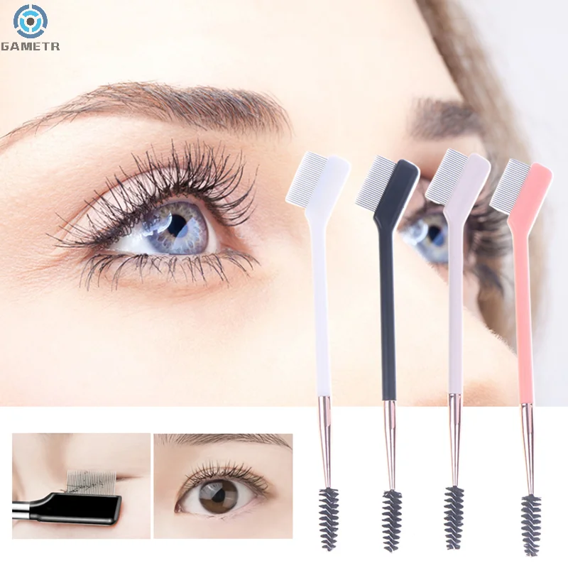 Brosse à sourcils à Double tête, aiguille en acier, peigne à cils, contour des yeux, Eyeliner, pinceaux de maquillage, pinceaux cosmétiques pour les yeux, 1 pièce