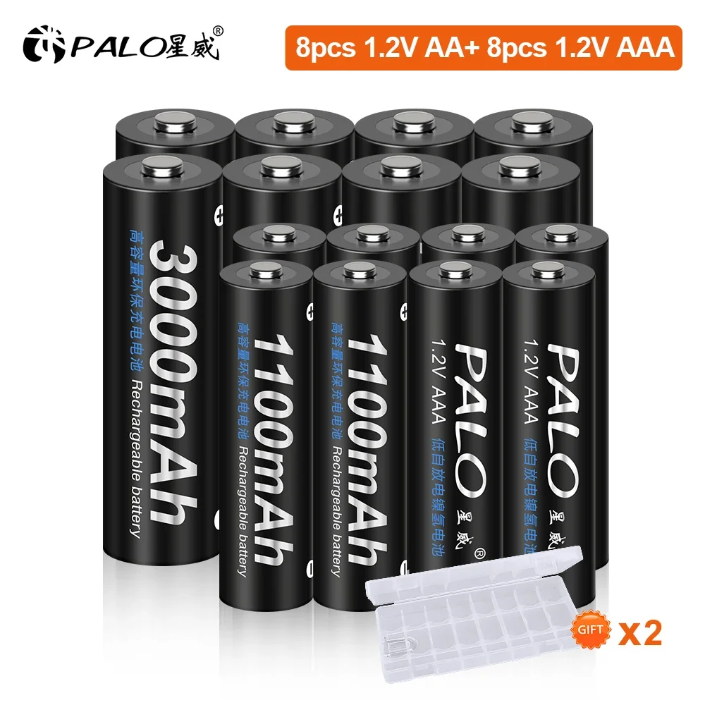 PALO 1.2V AA+AAA Rechargeable Battery 3000mAh AA 2A NIMH Battery 1.2V AAA Rechargeable NI-MH Batteries With Battery Holders