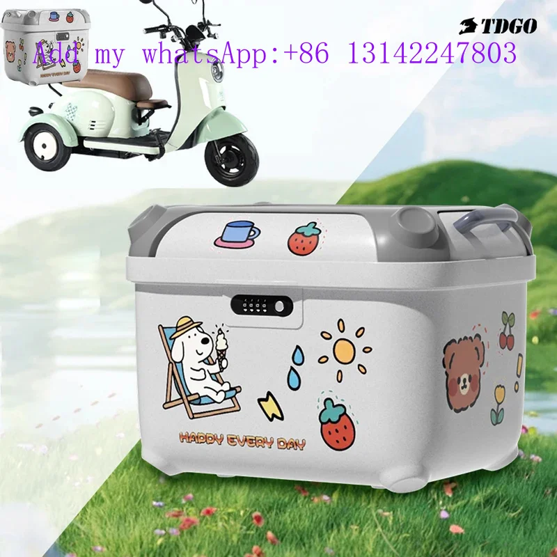 36L Motorcycle Tail Box Cartoon Animal Scratch Resnt Anti-Theft Electric Vehicle Motorcycle Travel Waterproof Password Trunk