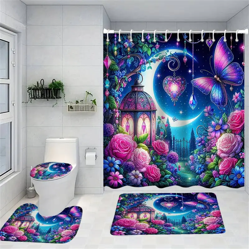 Psychedelic Shower Curtain Horrible Witch Bath Sets Waterproof Non-Slip Bathroom Rug Toilet U  With 12 Hooks Home Deco