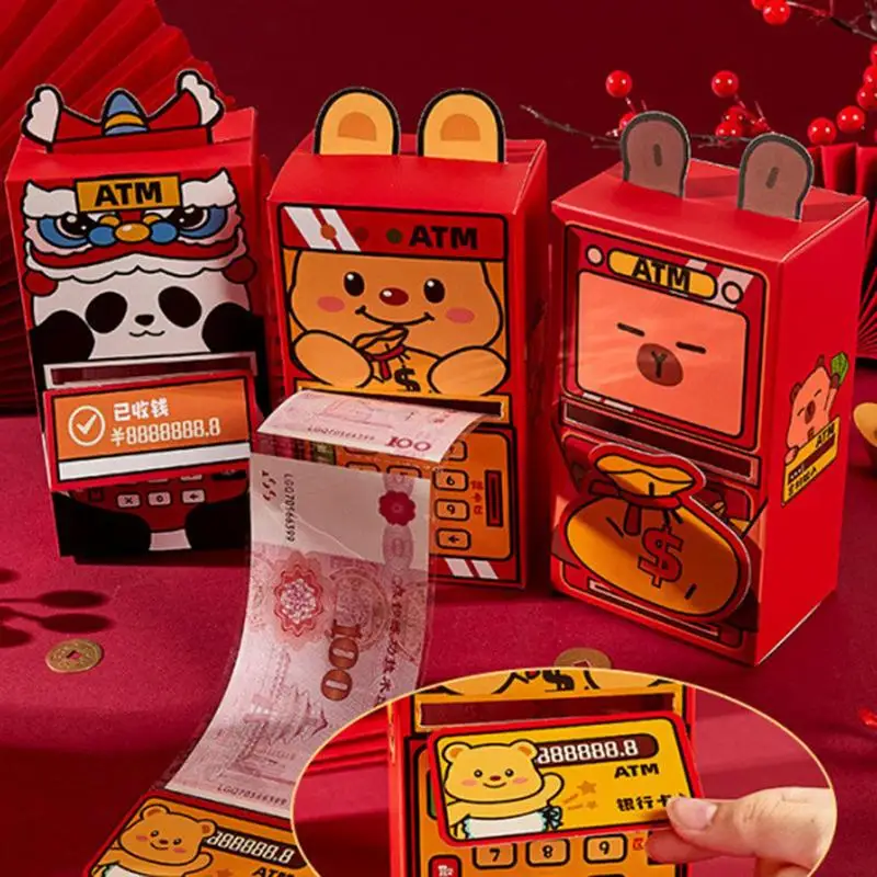 2025 New Year Cash Pull Money Box 3D ATM Red Envelope Creative Lucky Money Pouch Interactive Red Packet Spring Festival Gift