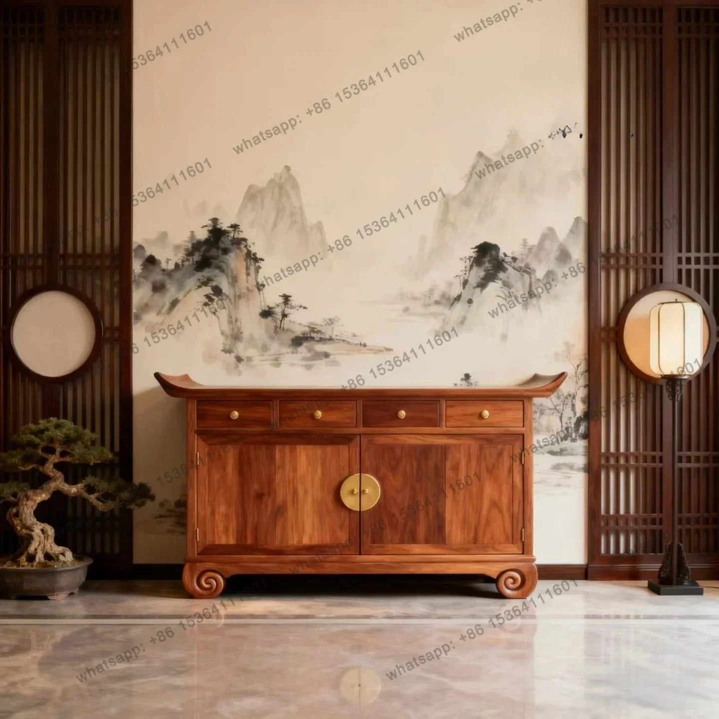 New Chinese-style entrance cabinet, warped head cabinet, entrance cabinet, Buddhist platform solid wood table, Zen locker