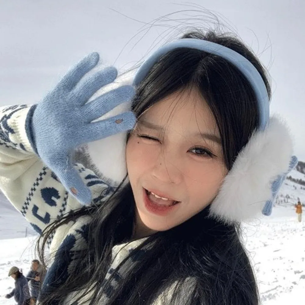 Addensare Bowknot Peluche Paraorecchie Morbidi Elastici Caldi Paraorecchie Tenere Al Caldo Antivento Inverno Scaldamani Attività All'aperto