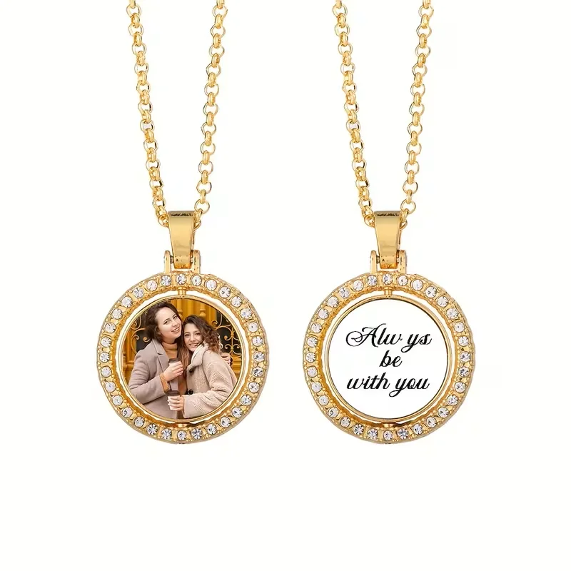 Personalised Rotating Pendant Necklace, a Necklace Customised with Images and Text Suitable for Commemorating Family Photos