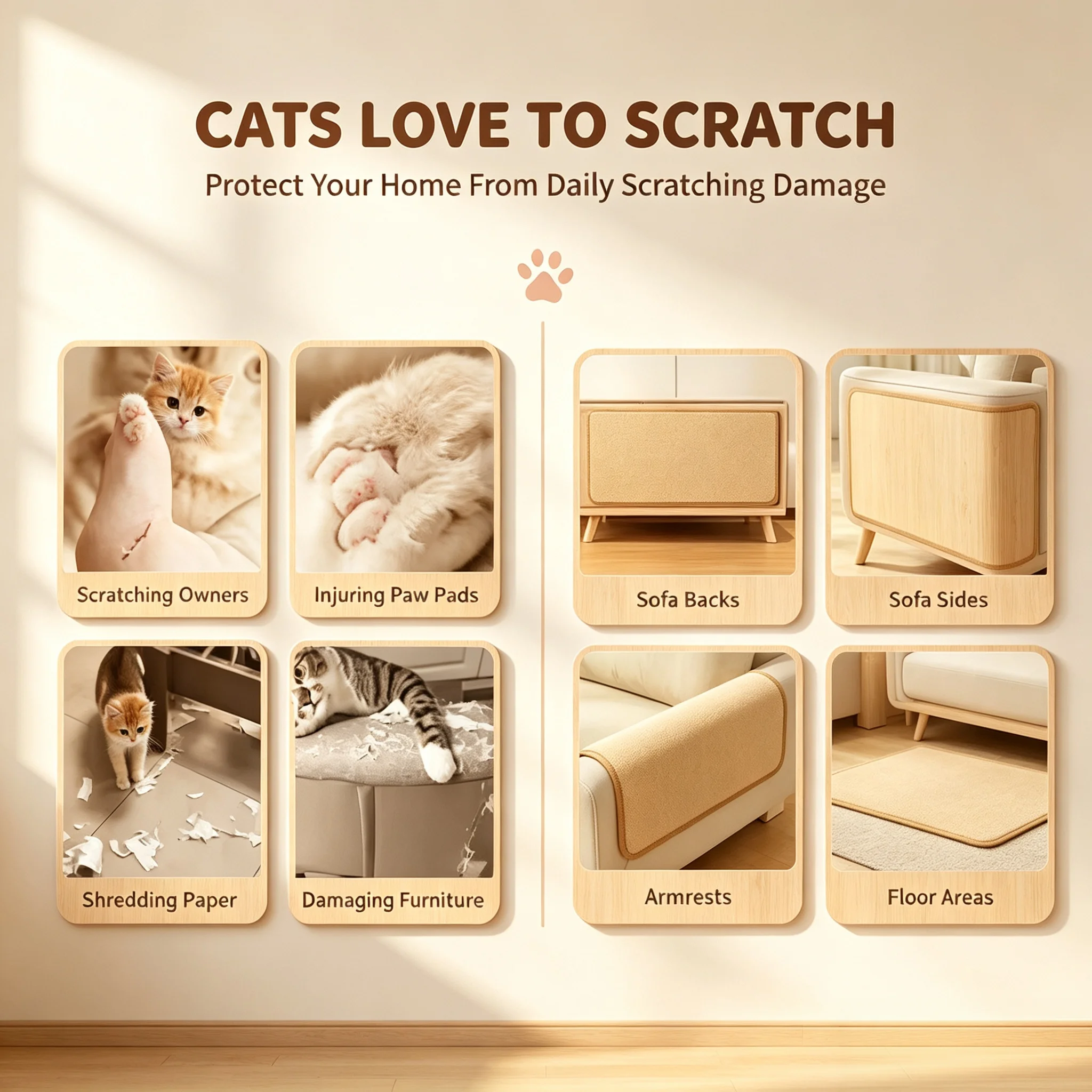 Standing Sisal Cat Scratcher with Hanging Ball, Space Saving Cat Furniture, Protect Sofa Chair Door, No Cat Tree Included