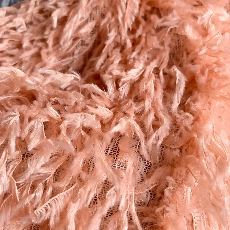 Chemical Cilyl Plush Mesh Fabric Tassels Breathable Wide Spring Summer Fitted Dress Draped Feather Fashion Wholesale Fabrics