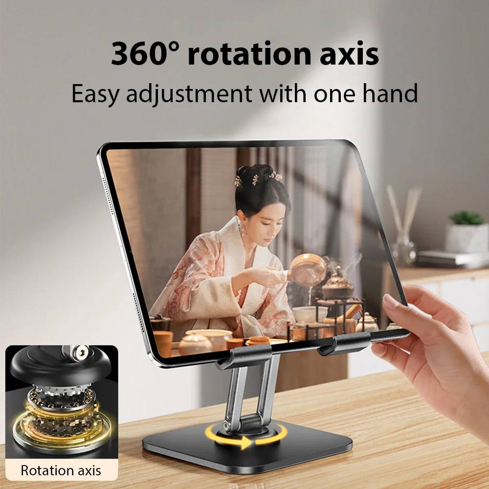 Tablet Holder Carbon Steel Stand with 360° Rotation Adjustable Stand For iPad Pro Air Mini Mobile Phone Desk Bracket 4-15 Inch