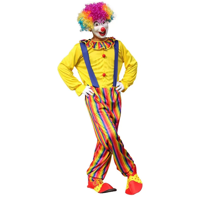 

Circus Clown Costume Stage Performance Halloween Clown Role Play Jumpsuit Include Wig Nose Shoes Supply for Birthday Carnival