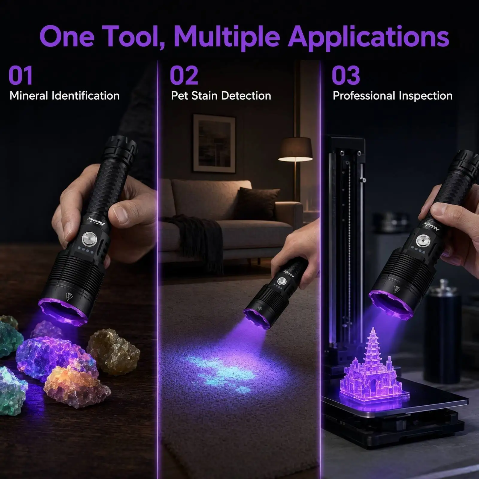 New LED 40W 365nm UV Led Blacklight High Power Flashlight Rechargeable Pet Tinea Stain Ore Jade Gem Money Scorpion Lamp Torch
