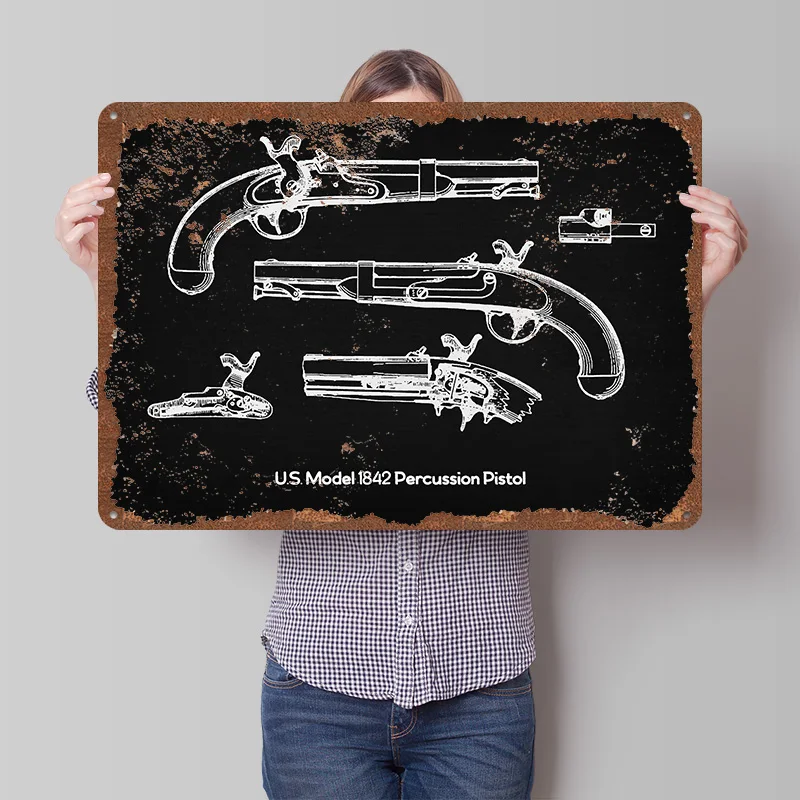 US Model 1842 Percussion Metal Poster Customized Wall Art Retro Vintage Tinplate Signs for Man Cave Desk Decor Room Ornaments
