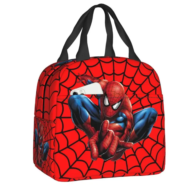 Custom Spider Man Insulated Lunch Box for Women Portable Thermal Cooler Lunch Bag School Picnic Food Container Tote Bags