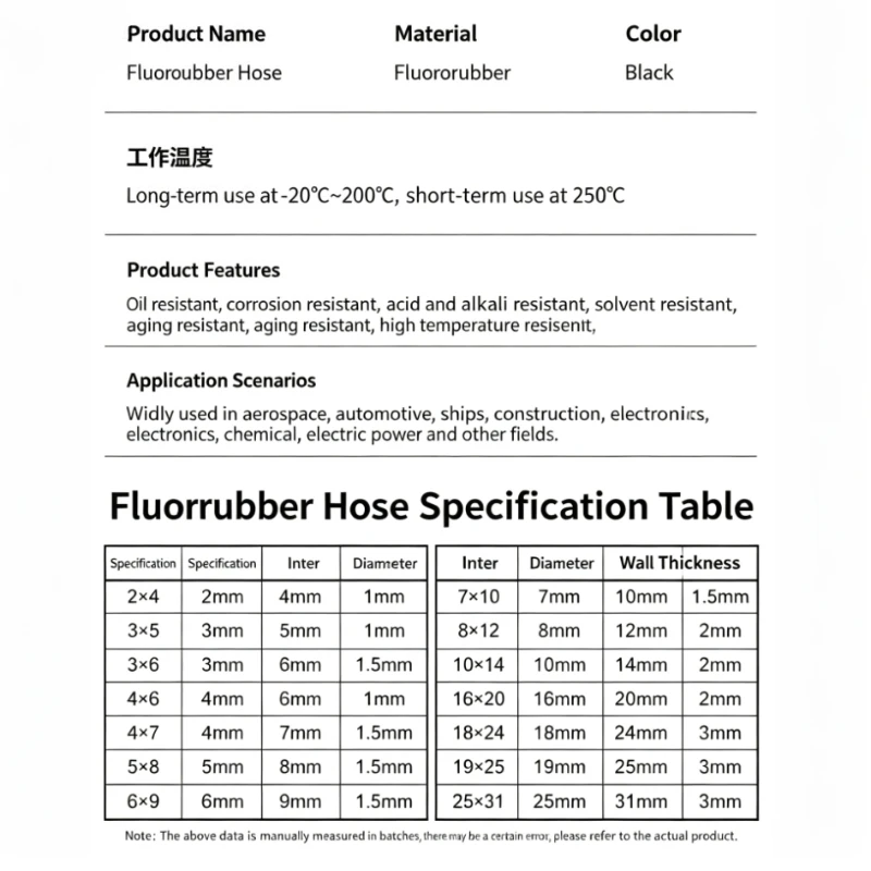 1~5M Black FKM Viton Fluorine Rubber Hose Tube 2‑25mm High Temperature 200°C Oil Acid Alkali Corrosion Resistant Plumbing Hoses