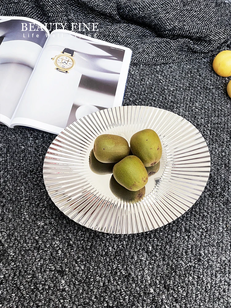 Light luxury high-grade stainless steel fruit plate Household pastry tray light luxury home aromatherapy storage plate