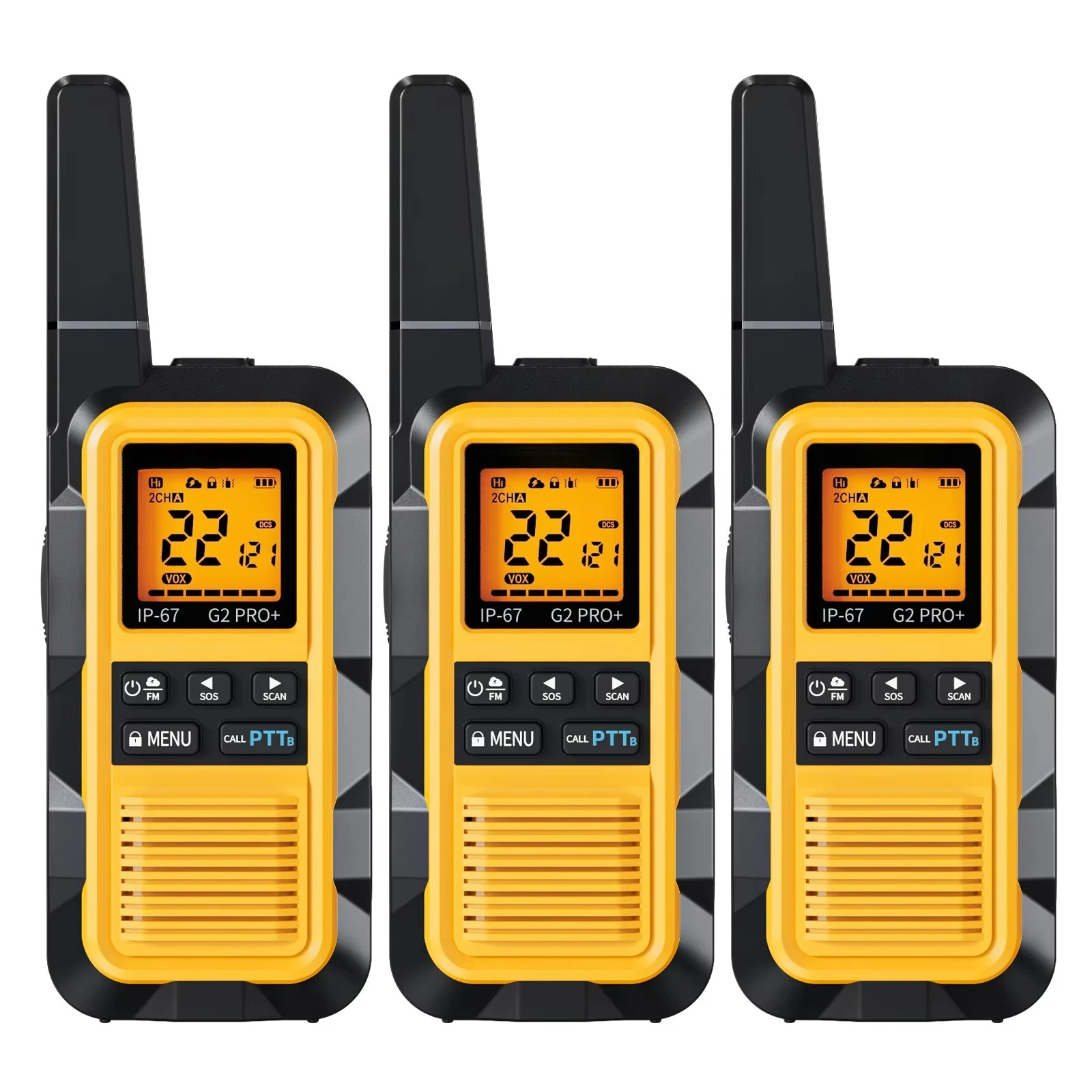

Long-Range Walkie Talkies Li-ion Battery IP67 Waterproof VOX Function FRS Certified for Outdoor & Professional Use,3-Pack