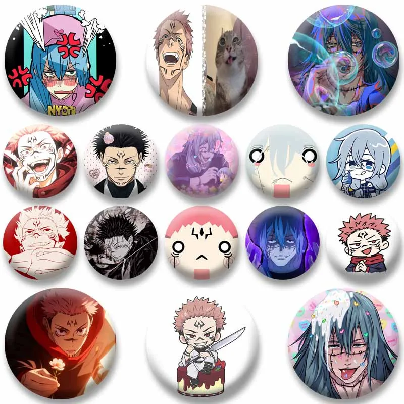 Cool Anime Figure Ryomen Sukuna Mahito Coin Badge Handmade Round Cartoon Button Pins Backpack Clothing Jewlery Ornaments Brooch